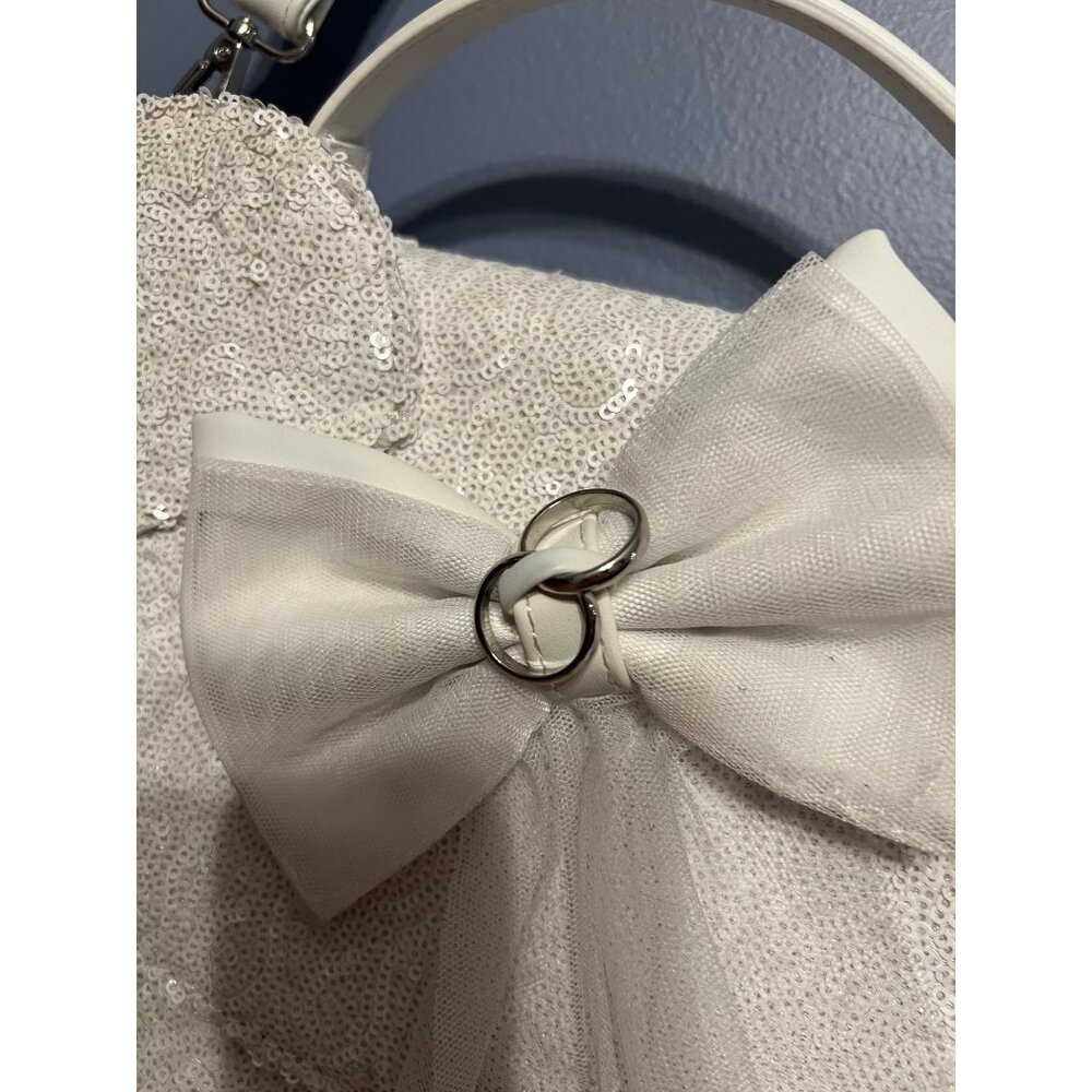 Loungefly Disney Minnie‎ Mouse White Sequin Wedding Crossbody Purse W Ring Bow - Picture 10 of 16